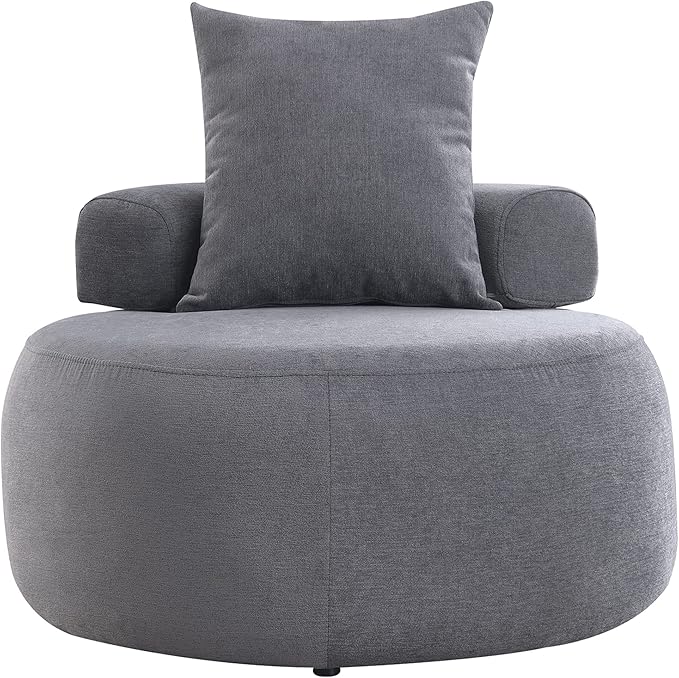 Generic 32 Solid Wood Lounge Chair with Pillow Easy to Move Modern Chenille Reading Chair High Stretch Round Sofa for Bedroom Living Room Lounge Hotel 3 Colors Light Gray