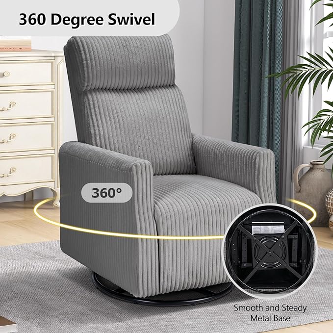 CANMOV Swivel Rocker Chair Set of 2 Swivel Accent Chair with High Back and Arms Corduroy Glider Chair for Living Room Bedroom Nursery Grey