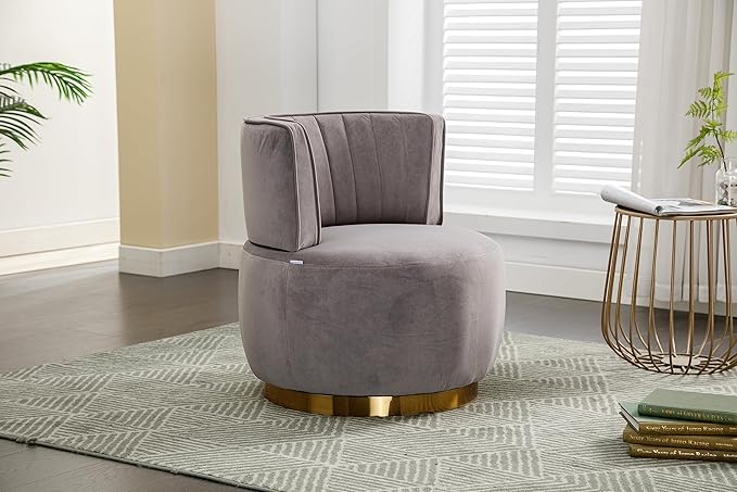 NewCosmos 360 Degree Swivel Cuddle Barrel Accent Sofa Chairs Round Armchairs with Wide Upholstered Fluffy Velvet Fabric Chair for Living Room Bedroom Office Waiting Rooms
