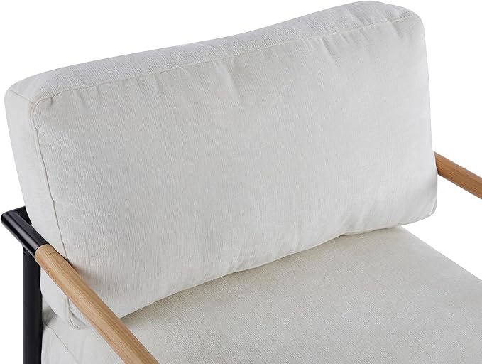 27.56 Accent Chair with Plush CushionsMetal Frameand Wooden Armrest Design – for Living Room RoomOffice Seating