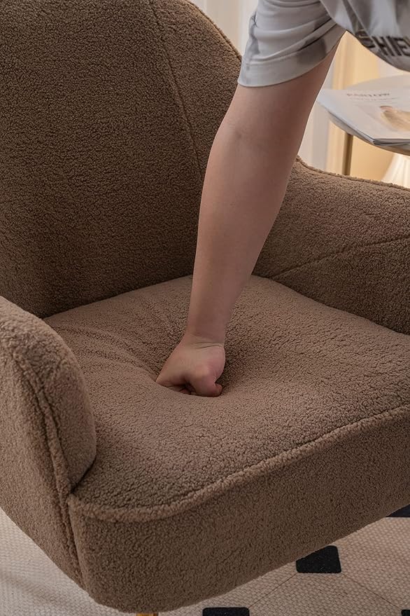 Modern Soft Teddy Fabric Brown Ergonomics Accent Chair Living Room Chair Bedroom Chair Home Chair with Gold Legs and Adjustable Legs for Indoor Home