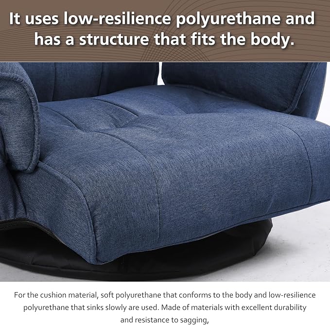 FLOGUOR 360 Degree Swivle Adjustable Floor Chair Chaise Lounge Indoor Folding Lazy Sofa with Armrests and Side Pocket Adults Gaming Chairs for Living Room Bedroom Factory Price 201 (BL)