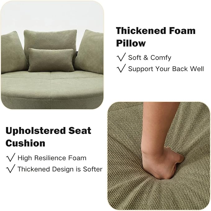 Anwick Modern 52'' Oversized Round Swivel Chair 360 Swivel with Adjustable Phone Holder 4 Pillows Upholstered Couples Chair for Living Room Bedroom Lounge Hotel (Green)