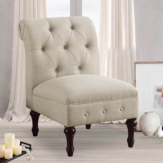 Rosevera Larkin Upholstered Tufted Fine Polyester Chair Loveseat Sofa Bench with Armless Design Easy Assembly for Living Room Bedroom Beige