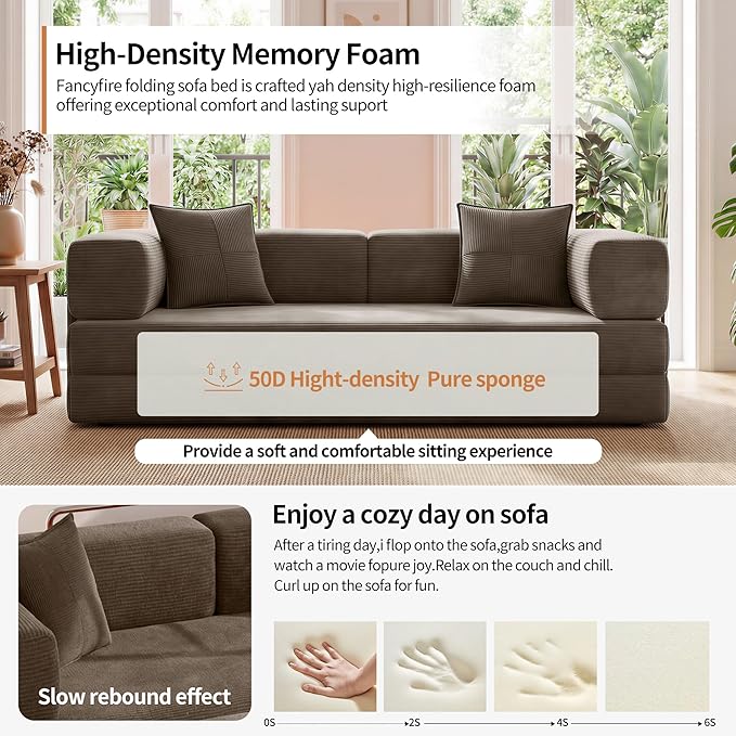 78.8 Convertible Sofa Bed with Armrest Pillow 4-in-1 Sleeper Couch Bed for Livingroom Modular Corduroy Boneless couches No Assembly (Brown)