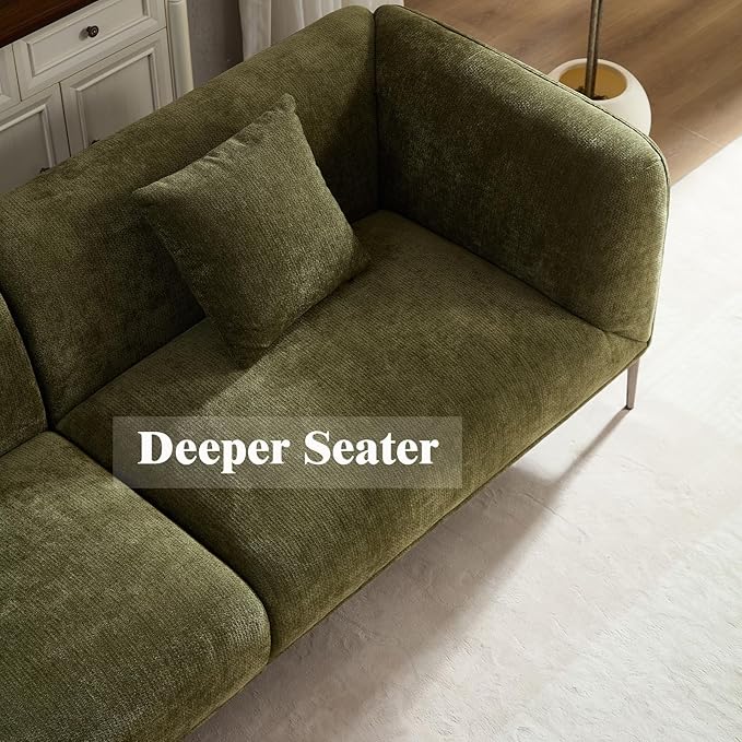 82.7 Modern Sofa Couch Sectional Sofa with Metal Legs Boucle Fabric 3 Seater Cloud Couch with 2 Pillows Upholstered Loveseat Couch for Living Room Apartment Office.(Green)