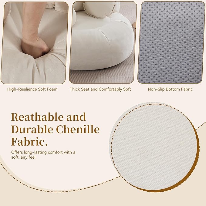 Round Oversized Chair Floor Sofa Chair Chenille Compressed Circle Chaise Lounge No Assembly Boneless Barrel Chair Lazy Bean Bag Couch Accent Chair for Living Room Bedroom DormBeige