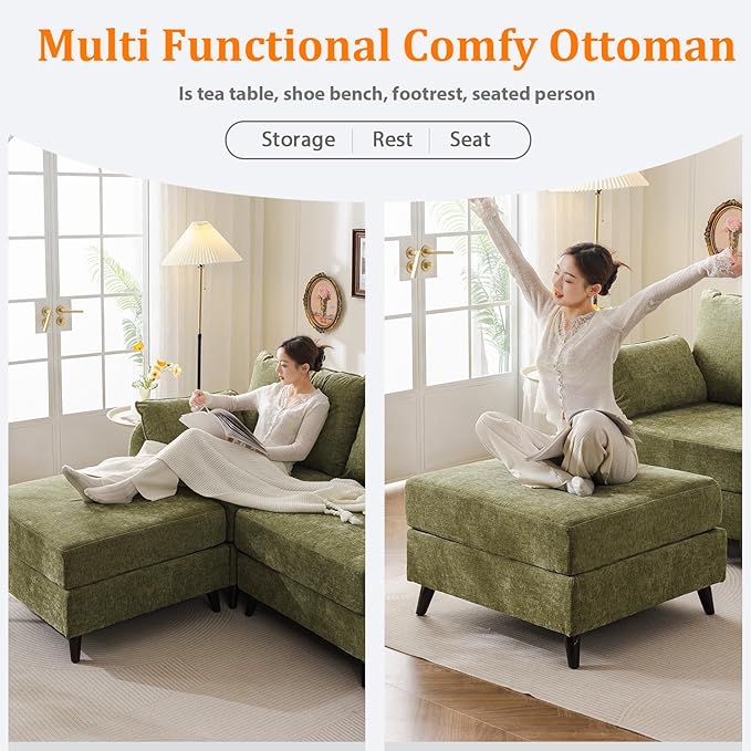 73'' Loveseat Sofa with All Seats Storage Modular Sectional Couch with Movable OttomanOversized Comfy Couch 7.8'' Thick Cushion24.5'' Deep Seatfor Living RoomBedroomApartmentVeletGreen
