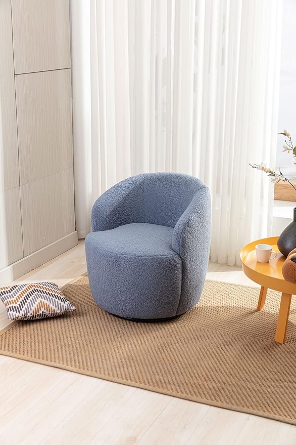 Swivel Barrel Chair Modern Teddy Fabric Swivel Accent Armchair Comfy Round Club Chairs Sofa Arm Chair for Living Room Bedroom Reading Room Apartment Hotel Office Nursery Lounge（Light Blue）