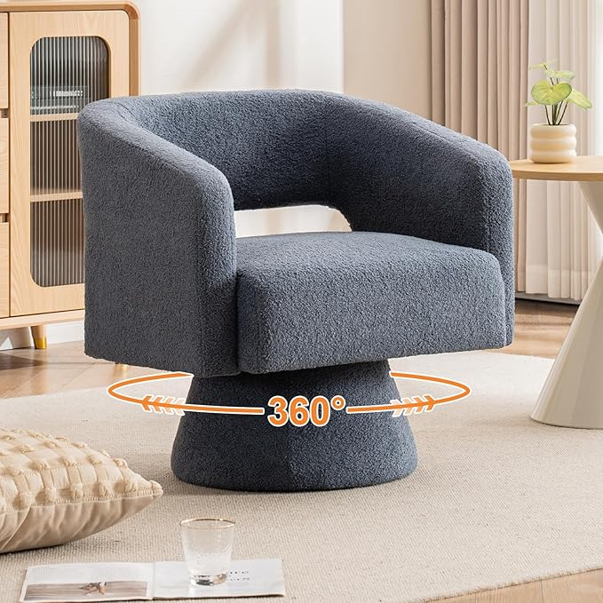 ClinQ Swivel Barrel Accent Chair Oversized Teddy Upholstered Round Swivel Chairs Set of 2 Modern Luxury 360° Living Room Vanity Chair for Bedroom Office&ampLiving Room Blue