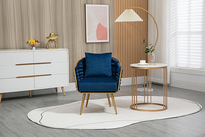 Velvet Accent Chair Modern Upholstered Armchair Tufted Chair with Metal Frame Single Leisure Chairs for Living Room Bedroom Office Balcony
