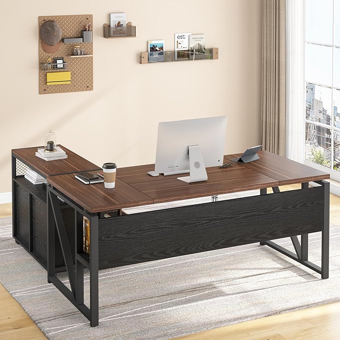 Tribesigns Office Desk with Drawers Sets 63 inches L Shaped Computer Desk with Mobile File CabinetBig Executive Desk for Home Office Furniture Sets (Dark Brown 63-inch)