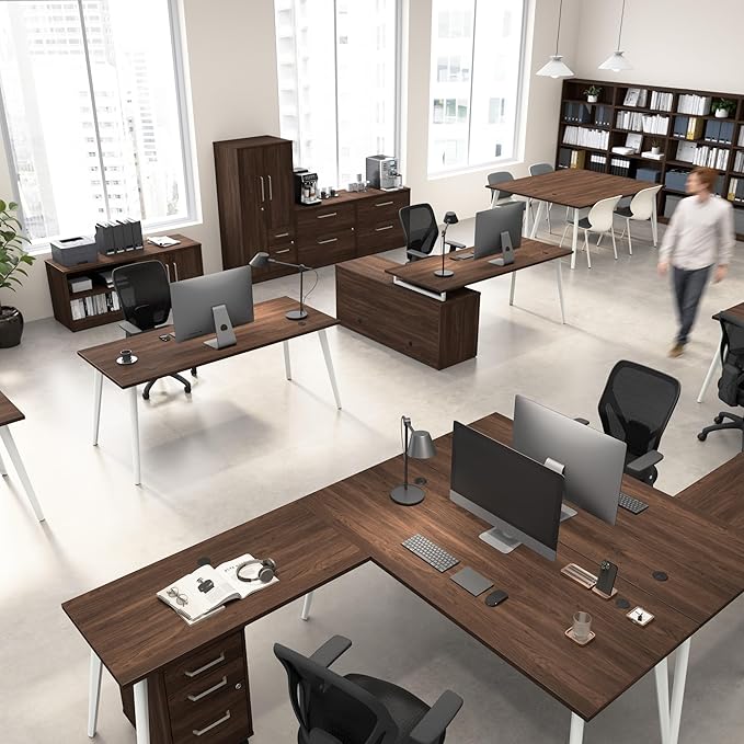 Bush Business Furniture Computer Desk 48 Inch Gaming Table for Home Office Commercial-Grade with Splayed Metal Legs Vista Collection Modern Dark Brown/White