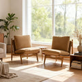 Christopher Knight Home Vista Low Profile Accent Chair Set of 2 with Removable Cushion Solid Wood Armless Lounge Chair Fabric Comfy Reading Chair for Bedroom Mocha+Natural