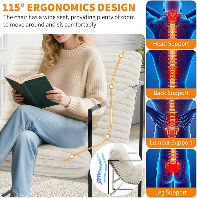 IDEALHOUSE Modern Accent Chair Armchair with Metal Frame for Living Room Upholstered Comfy Lounge Chair Cozy Accent Chairs with Soft Cushion for Bedroom Balcony Lounge Reading Room Beige