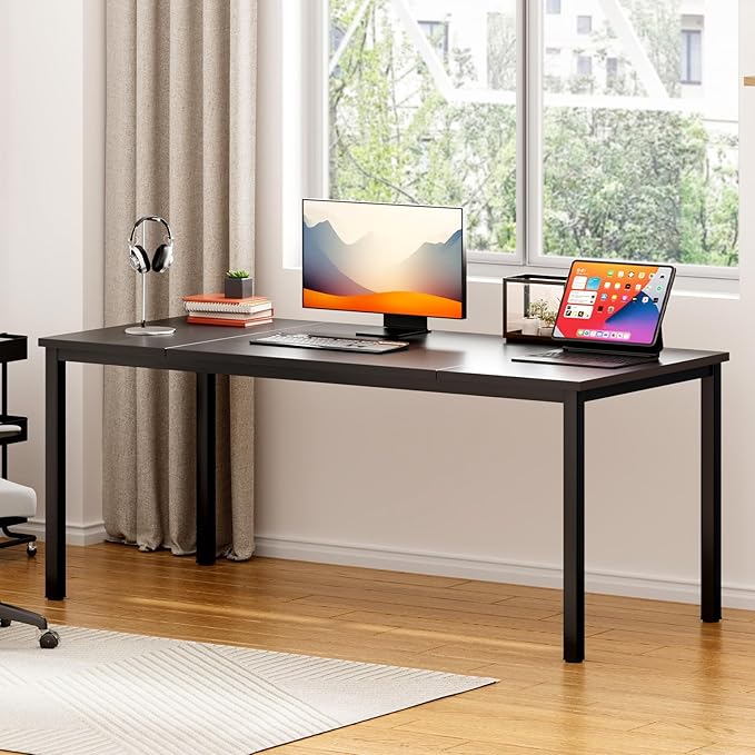 SogesGame Computer Desk 71 inches Desk &amp Workstations for Home Office Writing Study Corner Desk Modern Simple Style Laptop Table Easy to Assemble Black