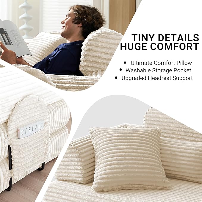 79 Boneless Couch with High Backrest Headrest Comfy Modular Foldable Floor Sleeper Sofa 5-in-1 Convertible Sofa Bed for Living Room Bedroom Lounge Studio White