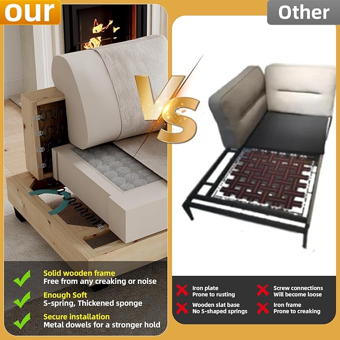 Sectional Couch Sofa with Armrest Organizer85 L Shaped Couch with OttomanVelvet Convertible Couches for Living Room3 Seats Sofas Set for BedroomHome FurnitureKhaki
