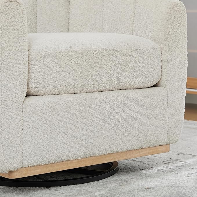 Swivel Accent ChairModern Barrel Chair with 360° RotationChenille Fabric UpholsteryFoam Cushion &amp Pocket Spring SeatSturdy Round BaseCozy Pumpkin Armchair for Living Room Bedroom OfficeIvory