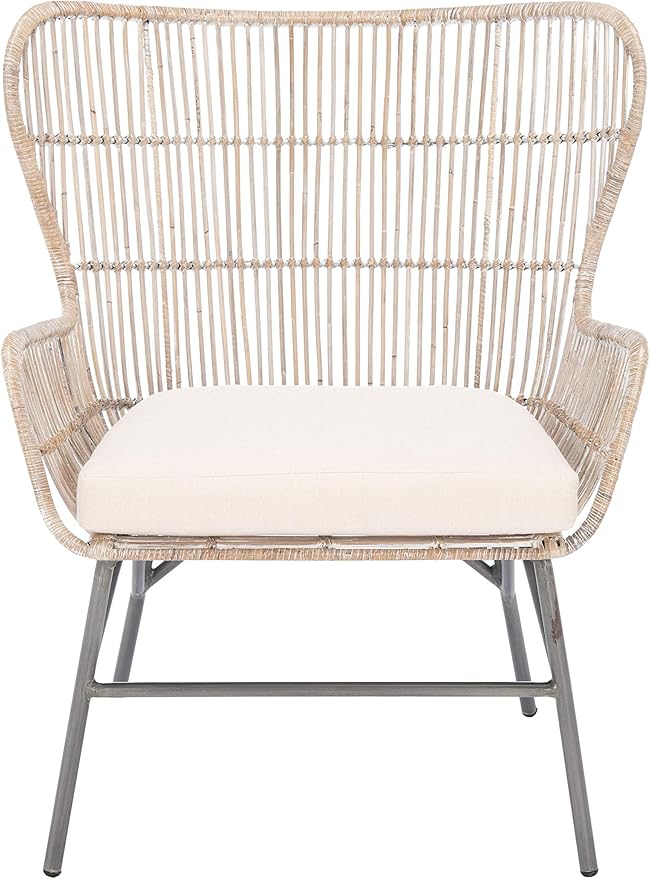 SAFAVIEH Home Collection Lenu Rattan Cushion Accent Chair Grey White Wash/Black (ACH6510A)