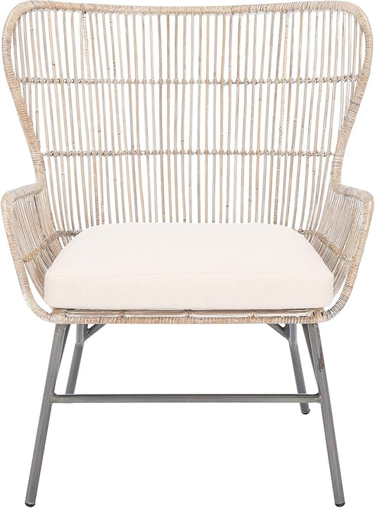 SAFAVIEH Home Collection Lenu Rattan Cushion Accent Chair Grey White Wash/Black (ACH6510A)
