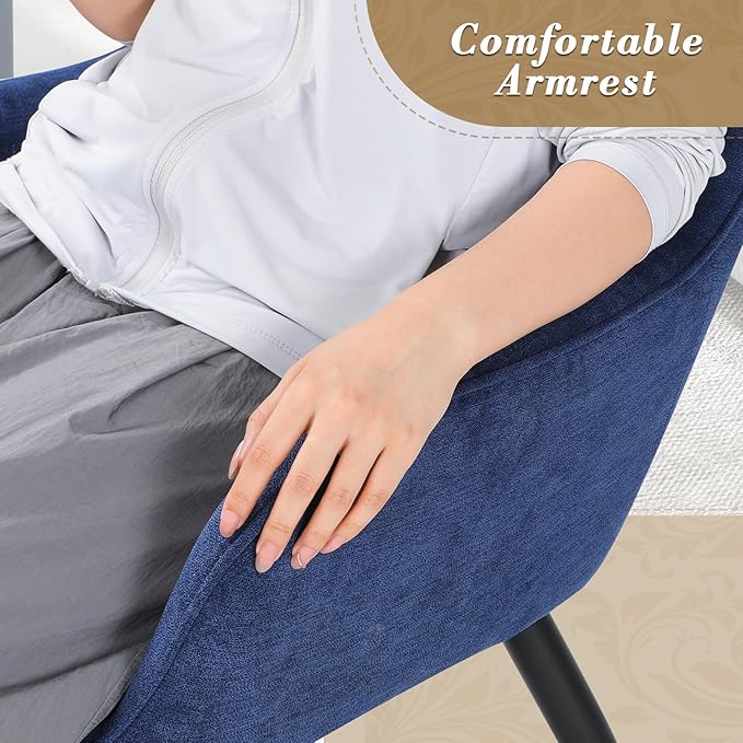 Athena Collection Wingback Accent Chair for Living Room Upholstered Arm Reading Chair for Adults Cozy Linen Fabric Armchair with Metal Legs for Bedroom Makeup Office Blue