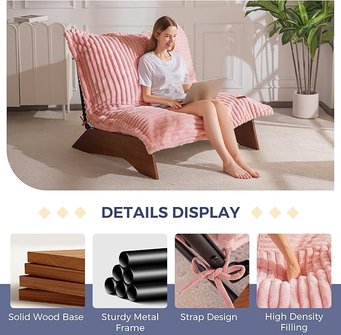 MAXYOYO Adjustable Living Room Chair 3-Position Bean Bag Chair with Removable Cover Upholstered Accent Chair with Frame Soft Reclining Lounge for Bedroom Apartment Office Pink