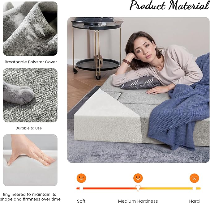 Daneey 10 Inch Folding Sofa Bed Couch Futon Sofa Bed Foam Floor Sofa Bed Floor Couch Sleeper Bed for Living Room Bedroom Dorm Guest Room Floor Mattress Twin Easy to Clean