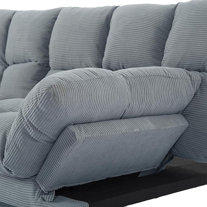 Modern Light Gray Corduroy Convertible Folding Futon Couch Sofa Bed Adjustable Pillow Top Arm Memory Foam Couch Double Loveseat Sofa for Compact Living Space Apartment Bedroom (67.3 Light Gray)