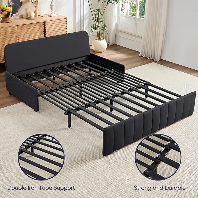 ijuicy 3 in 1 Queen Size Pull Out Sofa Bed Leathaire Sleeper Sofa with Pullout Bed Convertible Loveseat Couch with Pillows and Tri-fold Mattress for Small Spaces Apartment Dark Grey