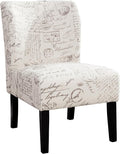 Knocbel Upholstered Accent Armless Chair Living Room Fabric Lounge Chair with Solid Wood Frame &amp Legs (English Letter White)