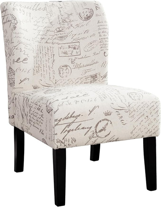 Knocbel Upholstered Accent Armless Chair Living Room Fabric Lounge Chair with Solid Wood Frame &amp Legs (English Letter White)