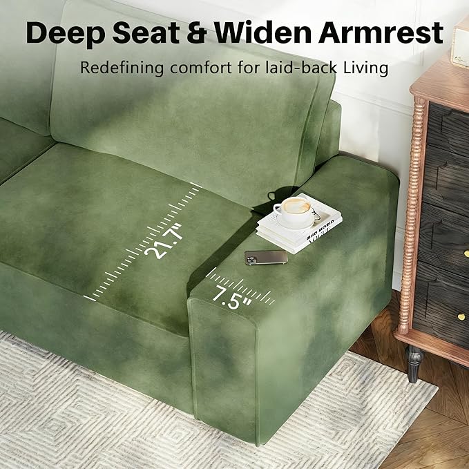 Vesgantti 85'' Chenille Couch for Living Room 3 Seater Comfy Sofa with Wide Armrest Thick Spring Cushions Modern Cloud Couch for Apartment Office Bedroom Small Space Chenille Green
