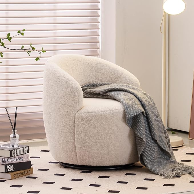 Antetek Small Swivel Chair Club 360 Degree Swivel Barrel Chair Modern Leisure Arm Chair for Nursery Living Room Hotel Bedroom Office Lounge Ivory