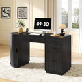 ONBRILL 58 Inch Fluted Executive Desk Computer Desk with Storage Drawers &amp File Drawer Modern Home Office Desk with Charging Station for Working Studying Writing Black