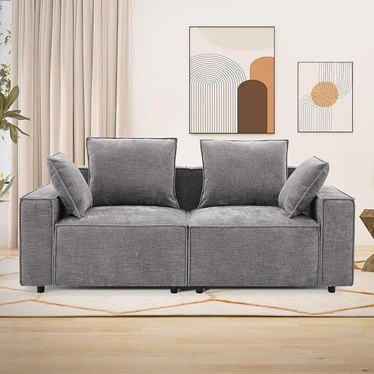 Tbfit 78'' Modular Sectional Sofa Chenille Cloud Couch with Wide Armrests &amp 4 Pillows Deep Seat Couches for Living Room Grey