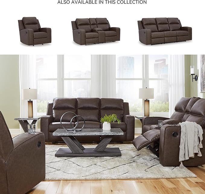 Signature Design by Ashley Lavenhorne Contemporary Faux Leather Upholstered Manual Rocker Recliner with 2 Cup Holders Dark Brown