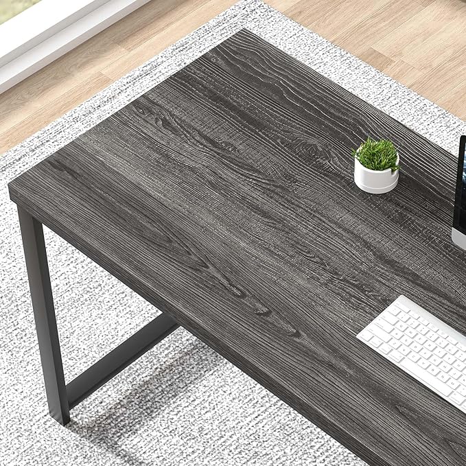 FOLUBAN 47 Inch Computer Desk with Storage Shelves Modern Home Office Desk Small Study Writing Desk Gaming Table Workstation for Bedroom Living Room Industrial Dark Gray