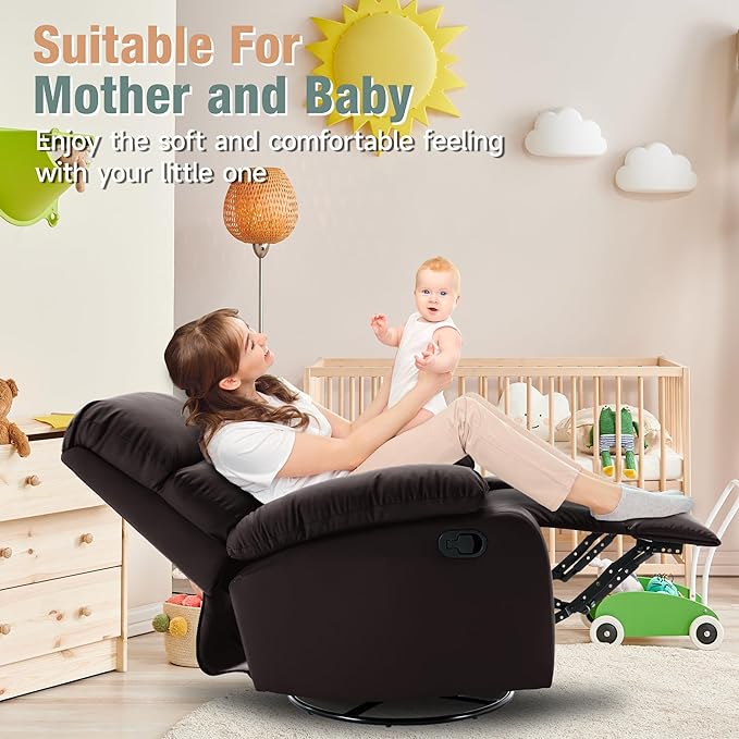Swivel Rocker Recliner Rocking Recliners Chair for Small Spaces Small Rocker Recliner Chair Nursery Rocking Chairs for Living Room RV Nursery Brown