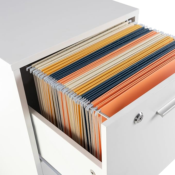 Lavish Home File Cabinet - 2-Drawer Cabinet with Lock and Deep Drawer Storage - Rolling Filing Cabinet for Under The Desk Home or Office (White)