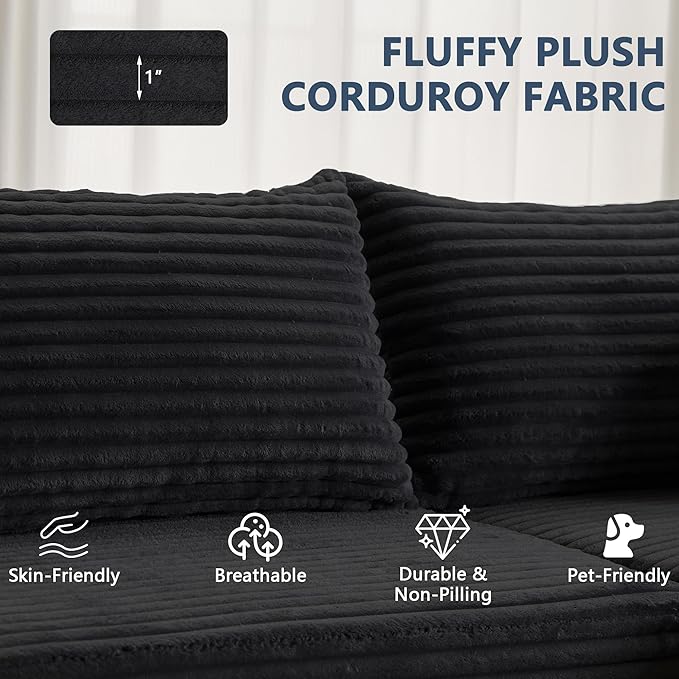 107 Modular Sectional Couch with L-Shape ChaiseBoneless Sofa for Living RoomModern Cloud Couch with Deep SeatNo Assembly RequiredLovesetBlack(Right Facing Chaise)