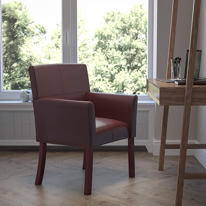 Flash Furniture Taylor Burgundy LeatherSoft Executive Side Reception Chair with Mahogany Legs