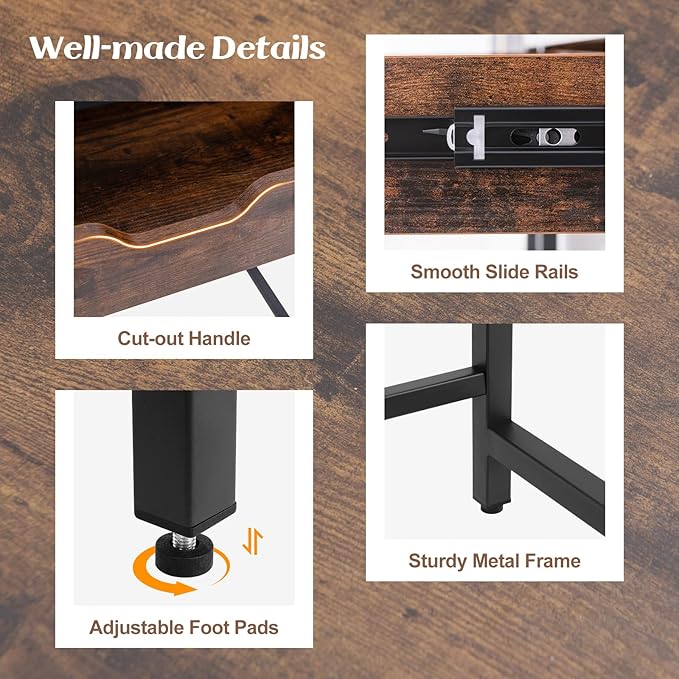 Giantex Computer Desk with Drawers and Power Outlets Industrial Gaming Desk Computer Workstation with Adjustable Storage Shelf Headphone Hooks Study Writing Work Desk for Home Office