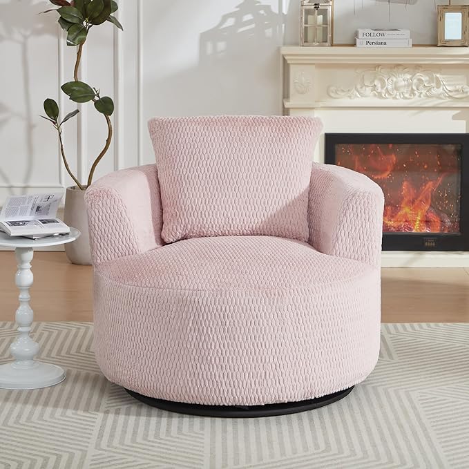 360° Swivel Accent Chair Compressible for Storage Modern Luxury Chair with Thick Cushioning for Office Living Room and Apartment Pink