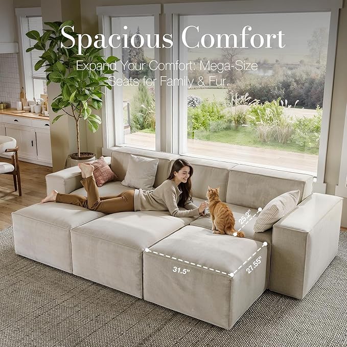 POVISON Armrests Modular Sectional Sofa for Living Room Modern Large Sectional Couches Velvet L Shaped U Shaped Deep Seat Corner Sofa Set Seaters Oversized Big Comfy Cloud Couch for House Office