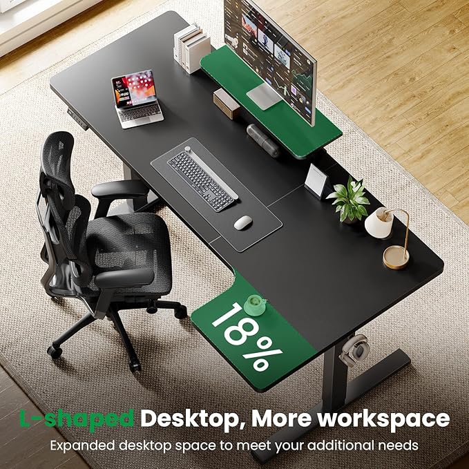 L-Shaped Standing Desk - 63 Inch Adjustable Corner Standing Desk with Flexible Monitor Stand Electric Sit Stand Computer Table with Memory Controller for Home Office