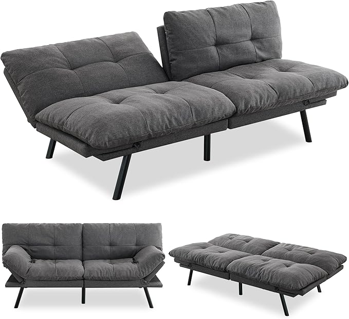 Convertible Futon Sofa Bed71 Modern Fabric Futon Couch with Adjustable Backrest&ampArmrestSmall Loveseat Sleeper SofaDorm Futonsofa for ApartmentLiving RoomDetachable CushionsFog Grey