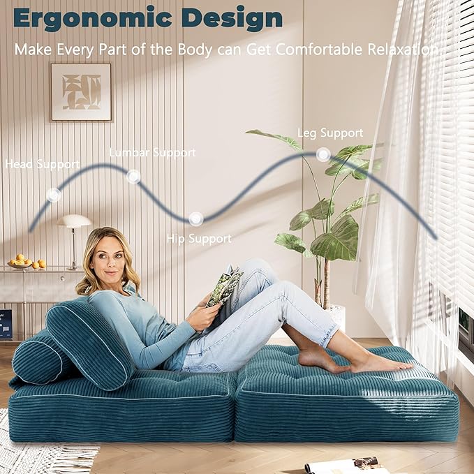 Folding Sofa BedConvertible Sleeper Chair for Adults Folding Sofa Bed Foam Filling Couch with PillowSleeper Chairs Single Size Floor MattressDark Blue
