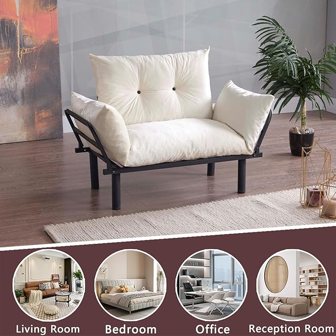 49 Mini Couch with Mattress Included Small Loveseat Sofa Chair for Small Space Oversized Accent Chair and a Half Metal Frame (Cream)