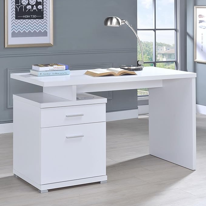 Coaster Home Furnishings - Irving - Engineered Wood - 2-Drawer Computer Desk with File Cabinet Rectangular Desk with Smooth Top and Plastic Glides - Home Office - 47-Inch - White - 800110